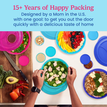 Bentgo Easyboxes™ Salad-to-Go Containers 8-Piece Set - Jewel Brights | 15+ Years of Happy Packing - Designed by a Mom in the U.S. with one goal: to get you out the door quickly with a delicious taste of home