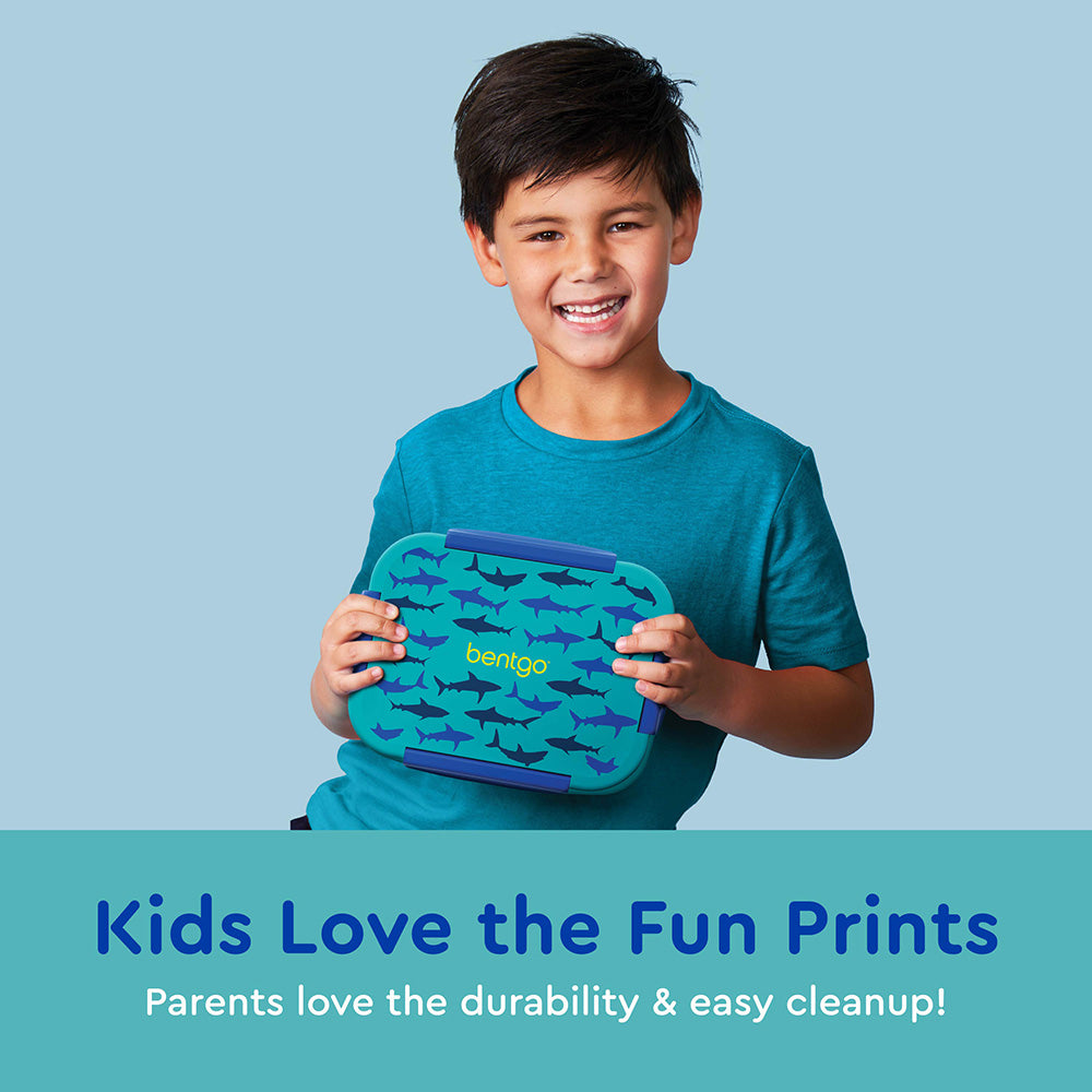 Bentgo® Kids Snap & Go 2-Piece Lunch Set - Sharks | Kids Love The Fun Prints - Parents Love The Durability & Easy Cleanup!