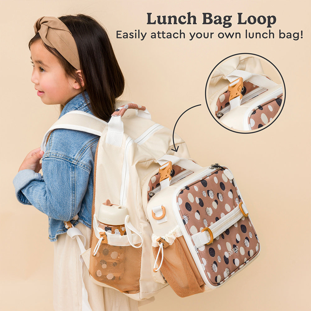 Bentgo®️ Kids Backpack - Whimsy & Wonder - Spots and Dots | The Kids Backpack Has A Lunch Bag Loop To Easily Attach Your Own Lunch Bag
