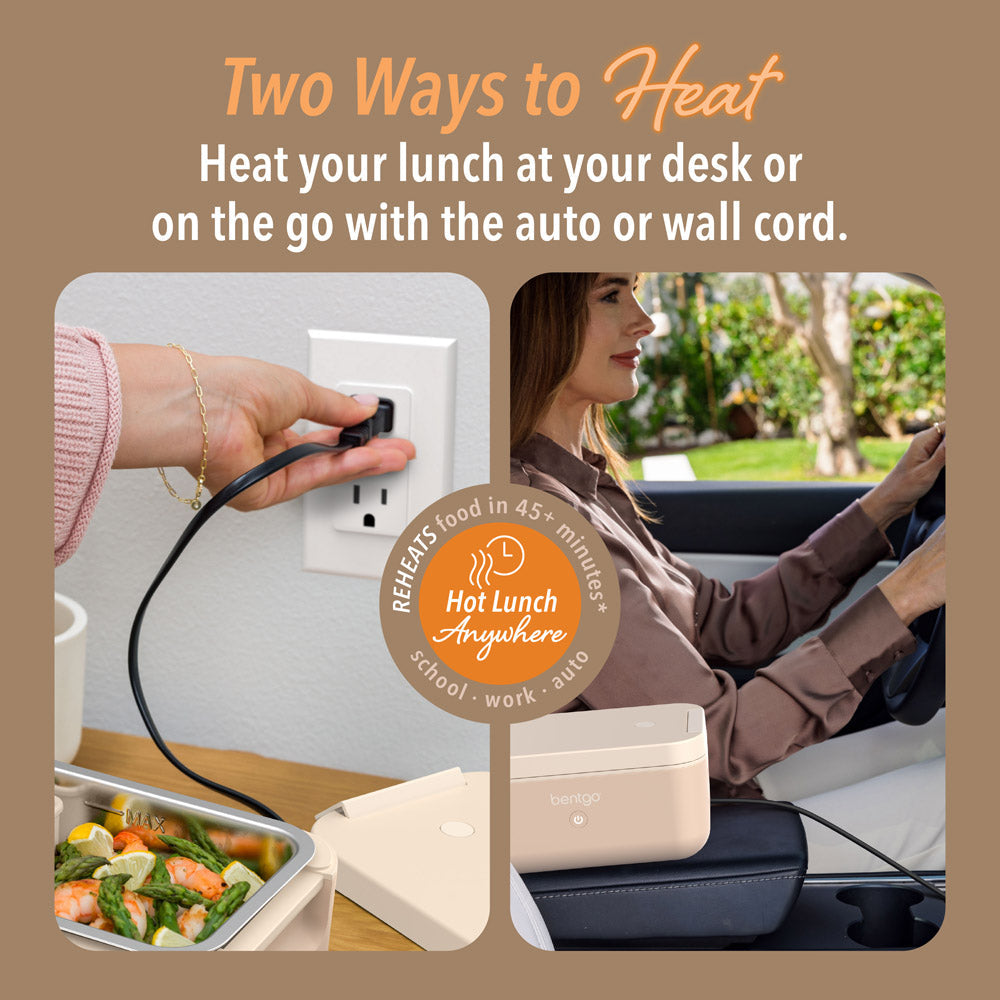 Bentgo® Heat Electric Lunch Box - Latte | Two Ways To Heat - Heat Your Lunch At Your Desk Or On The Go With The Auto Or Wall Cord