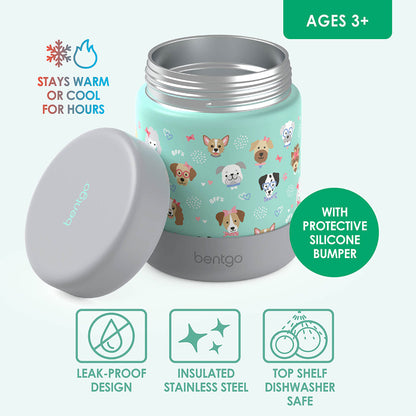 Bentgo® Kids Stainless Steel Food Jar - Puppy Love | Stainless Steel Food Jar Features Leak-Proof Design With Protective Silicone Bumper