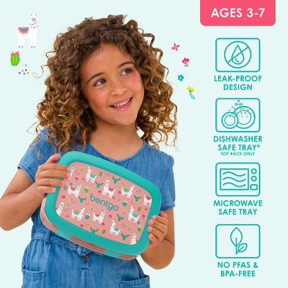 Bentgo Kids Prints Lunch Box - Llama | Leak-Proof Design, Dishwasher Safe Tray (Top Rack Only), Microwave Safe Tray And No PFAS & BPA-Free