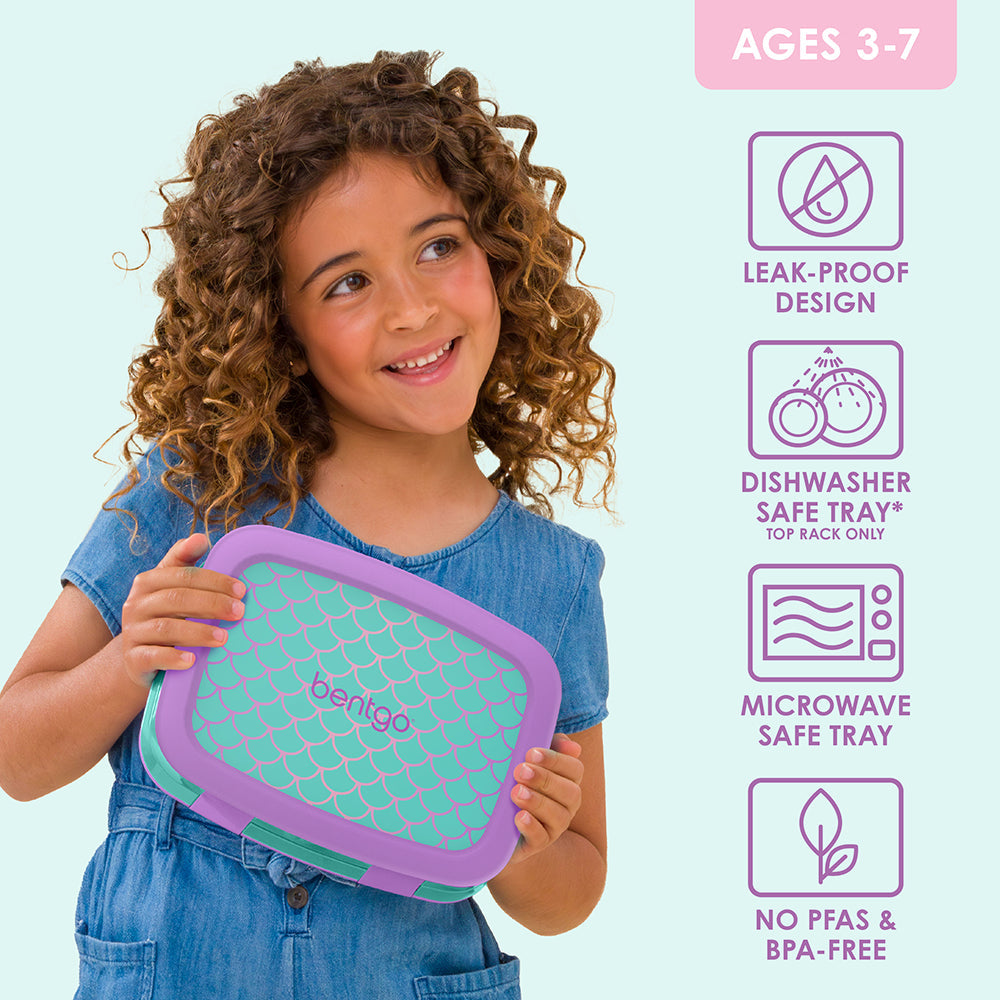Bentgo Kids Prints Lunch Box - Mermaid Scales | Leak-Proof Design, Dishwasher Safe Tray (Top Rack Only), Microwave Safe Tray And No PFAS & BPA-Free