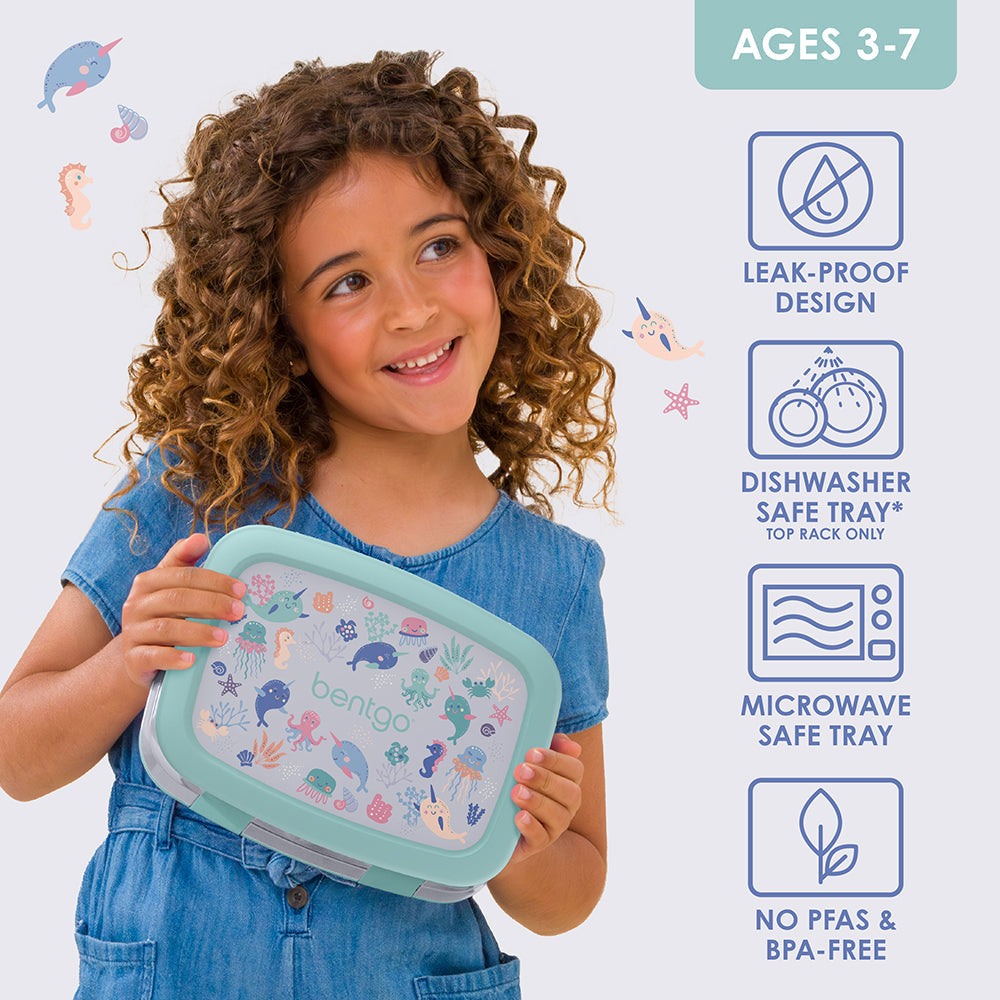 Bentgo Kids Prints Lunch Box - Sea Life | Leak-Proof Design, Dishwasher Safe Tray (Top Rack Only), Microwave Safe Tray And No PFAS & BPA-Free