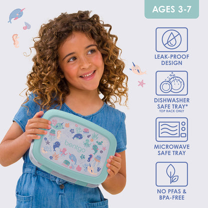 Bentgo Kids Prints Lunch Box - Sea Life | Leak-Proof Design, Dishwasher Safe Tray (Top Rack Only), Microwave Safe Tray And No PFAS & BPA-Free