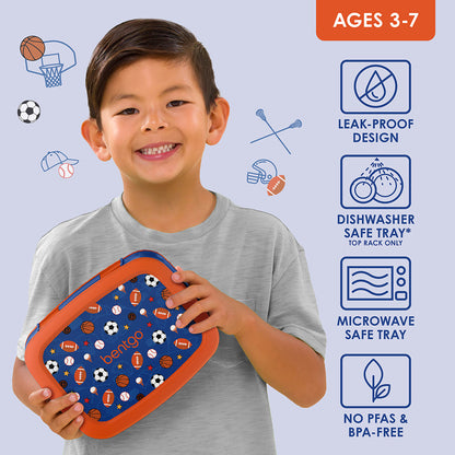 Bentgo Kids Prints Lunch Box - Sports | Leak-Proof Design, Dishwasher Safe Tray (Top Rack Only), Microwave Safe Tray And No PFAS & BPA-Free