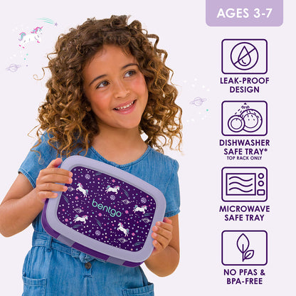 Bentgo Kids Prints Lunch Box - Unicorn | Leak-Proof Design, Dishwasher Safe Tray (Top Rack Only), Microwave Safe Tray And No PFAS & BPA-Free
