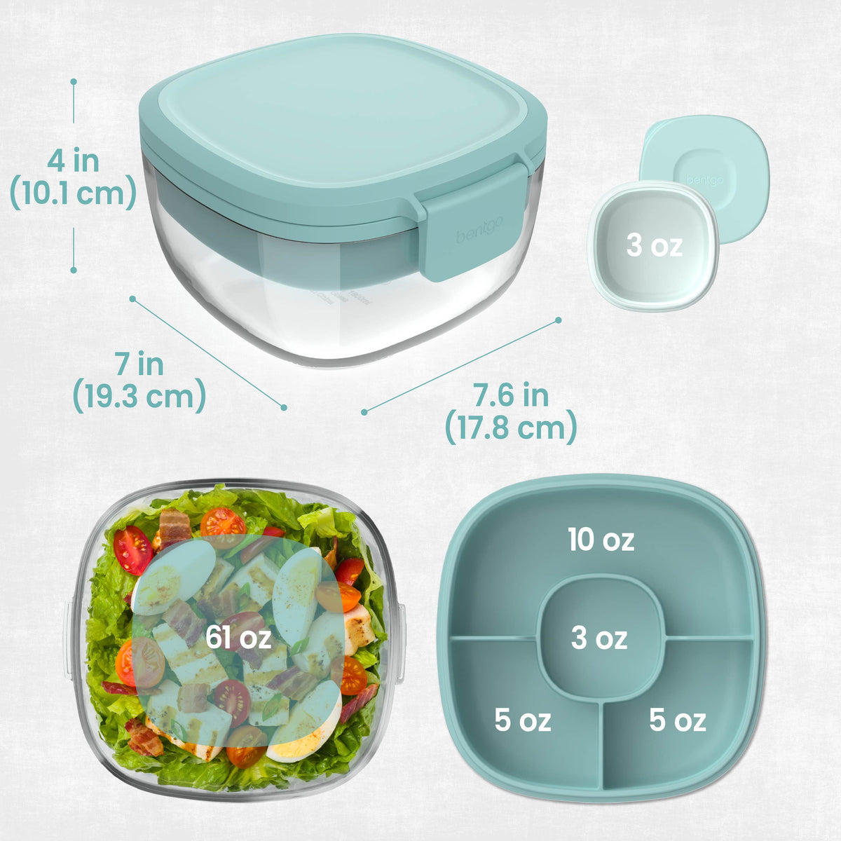 Bentgo® Glass Salad Container - Coastal Seaglass | Salad Container Dimensions