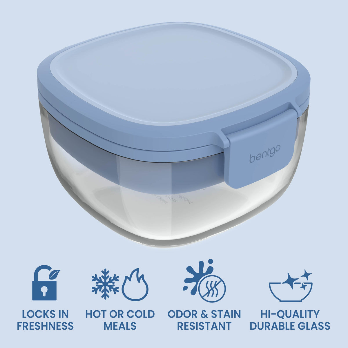 Bentgo® Glass Salad Container - Light Blue | Locks In Freshness, Great For Hot Or Cold Meals, Odor & Stain Resistant Container And Made With Hi-Quality Durable Glass