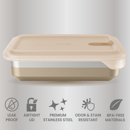 Bentgo® MicroSteel Heat & Eat Container - Dinner Size 5.5 Cups - Gold | Leak-Proof, Airtight Lid, Premium Stainless Steel, Odor & Stain Resistant & Made With BPA-Free Materials