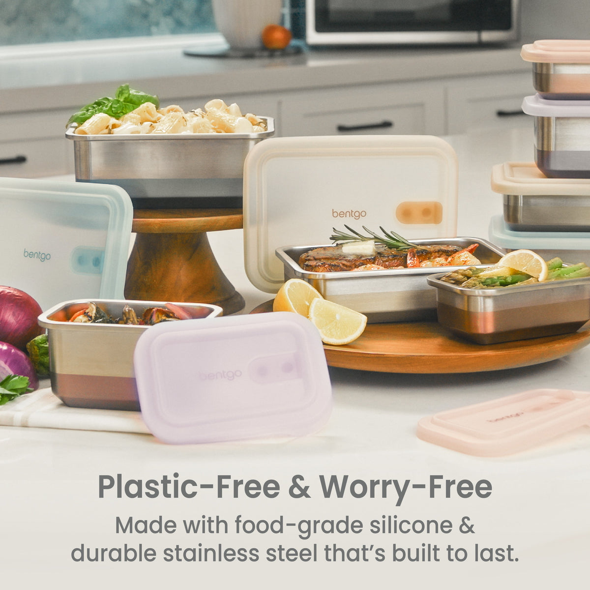 Bentgo® MicroSteel Heat & Eat Container - Snack Size 2 Cups - Rose | Plastic-Free & Worry-Free - Made With Food-Grade Silicone & Durable Stainless Steel That’s Built To Last