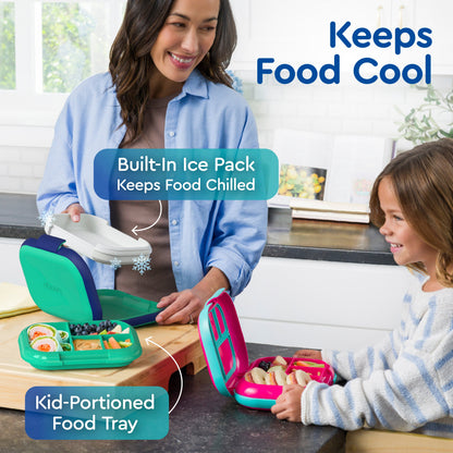 Bentgo® Chill Kids Lunch Box (2-Pack) - Green/Navy | Built-In Ice Pack Keeps Food Chilled And Kid-Portioned Food Tray