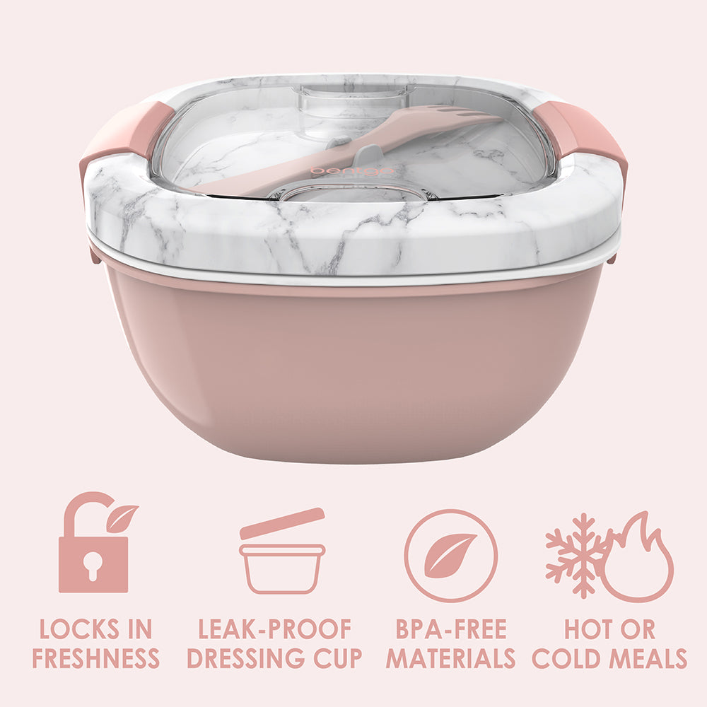 Bentgo® Salad Container (2-Pack) - Blush Marble | Locks In Freshness, Leak-Proof Dressing Cup, BPA-Free Materials, And Great For Hot Or Cold Meals