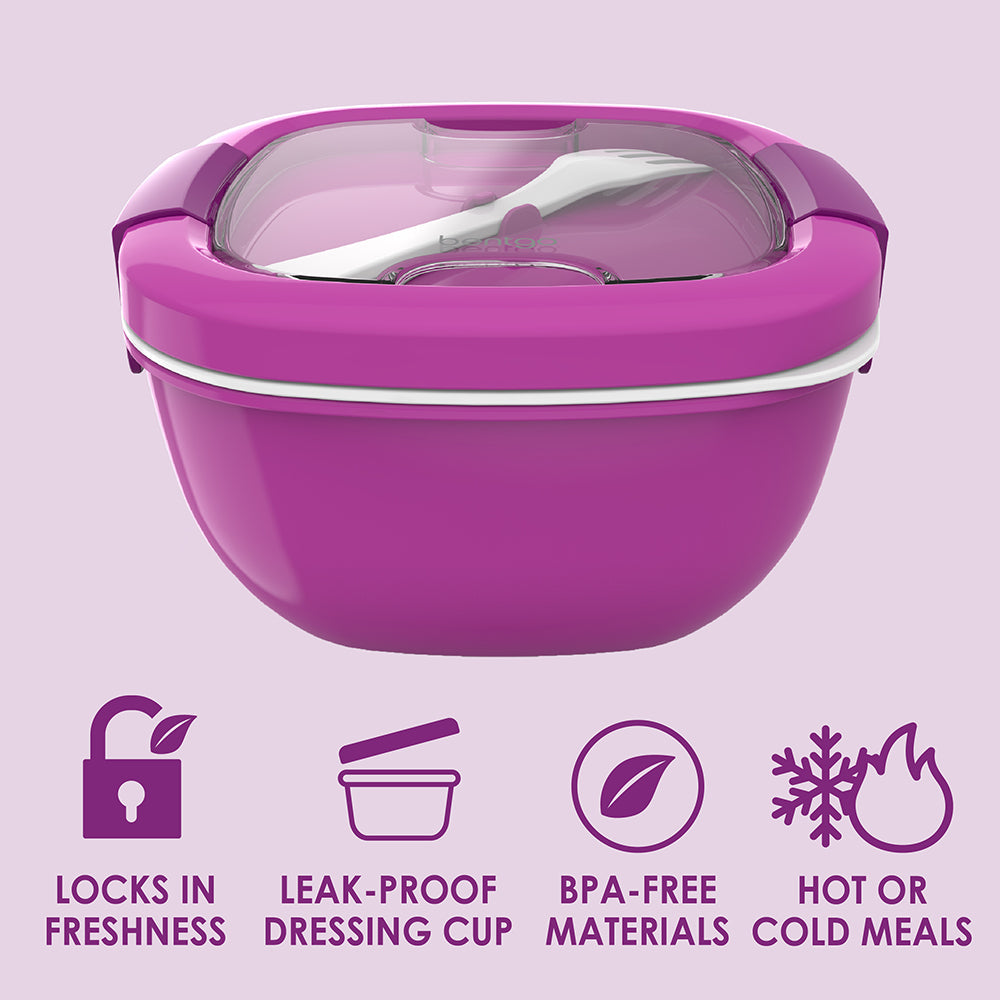Bentgo® All-in-One Salad Container - Purple | Locks In Freshness, Leak-Proof Dressing Cup, BPA-Free Materials, And Great For Hot Or Cold Meals