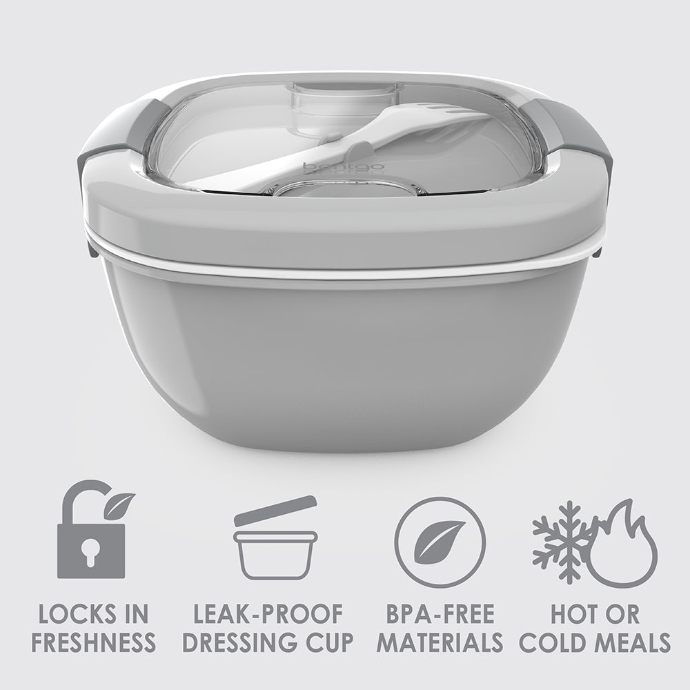 Bentgo® All-in-One Salad Container - Gray | Locks In Freshness, Leak-Proof Dressing Cup, BPA-Free Materials, And Great For Hot Or Cold Meals