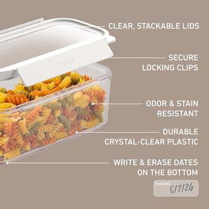 Bentgo® Pantry Airtight Food Storage Containers (22-pcs) - Snow | Features Include Clear, Stackable Lids, Secure Locking Clips, Odor & Stain Resistant, And More