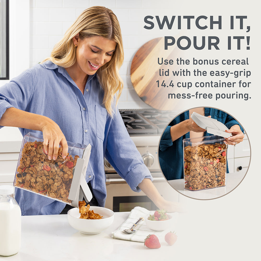 Bentgo® Pantry Airtight Food Storage Containers (22-pcs) - White Stone | Switch It, Pour It! Use The Bonus Cereal Lid With The Easy-Grip 14.4 Cup Container For Mess-Free Pouring