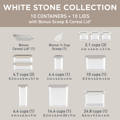 Bentgo® Pantry Airtight Food Storage Containers (22-pcs) - White Stone | Dimensions