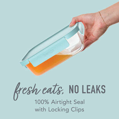 Bentgo® Glass Leak-Proof Food Storage Set (12-Piece) - Soft Aqua | Fresh Eats, No Leaks - 100% Airtight Seal With Locking Clips