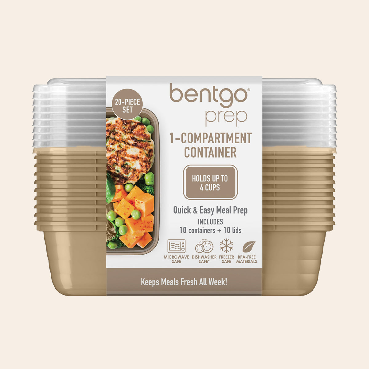 Bentgo® Prep 1-Compartment Meal Prep Containers (20-Piece) - Gold | Packaging