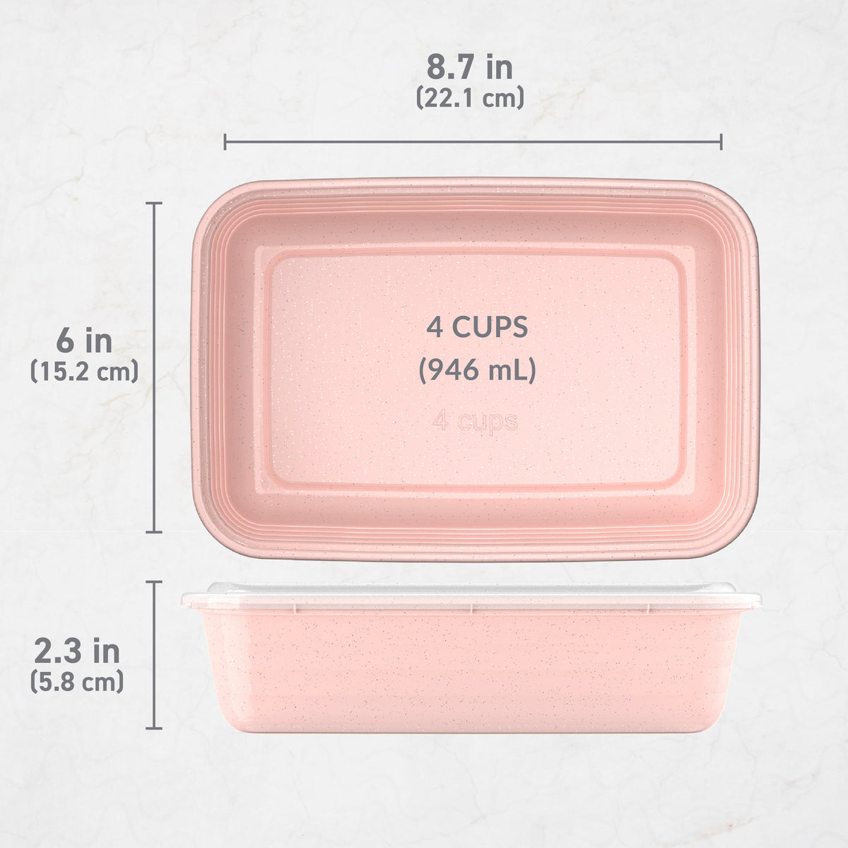Bentgo® Prep 1-Compartment Meal Prep Containers (20-Piece) - Peony Glitter | Dimensions