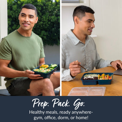 Bentgo® Prep 3-Compartment Meal Prep Containers (20-Piece) - Navy Blue | Prep. Pack. Go. - Healthy Meals, Ready Anywhere - Gym, Office, Dorm, Or Home!