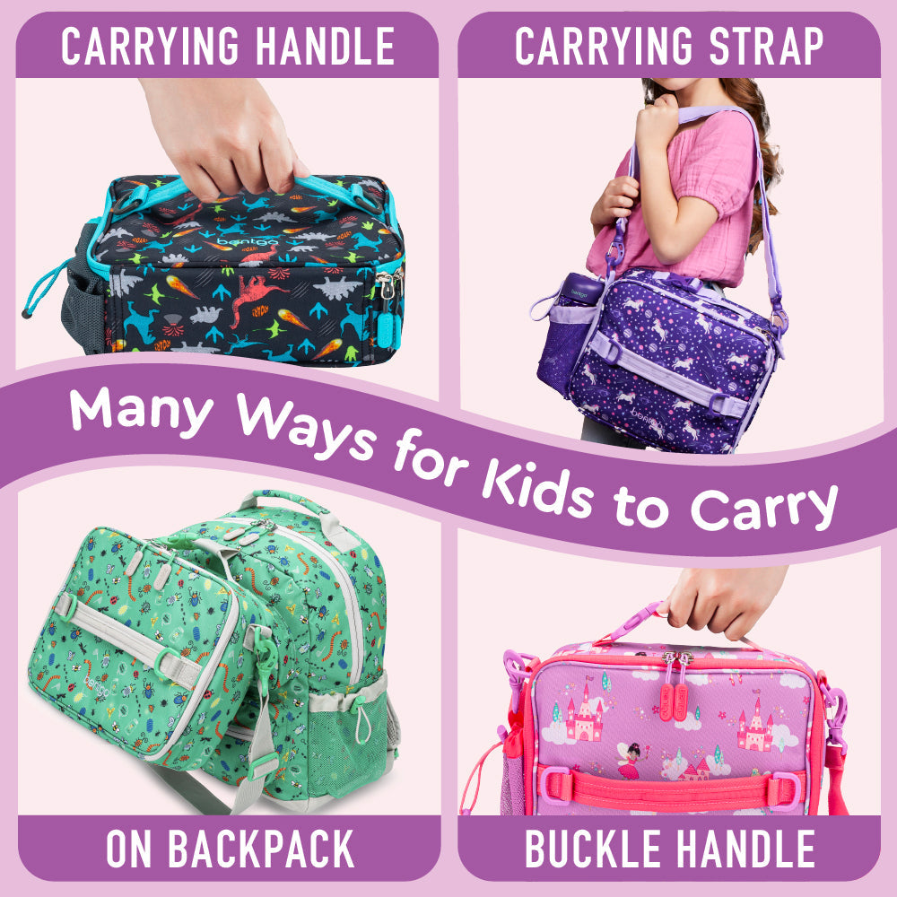 Bentgo® Kids Prints Lunch Bag - Fairies | Many Ways For Kids To Carry - Carrying Handle, Carrying Strap, On Backpack, And Buckle Handle