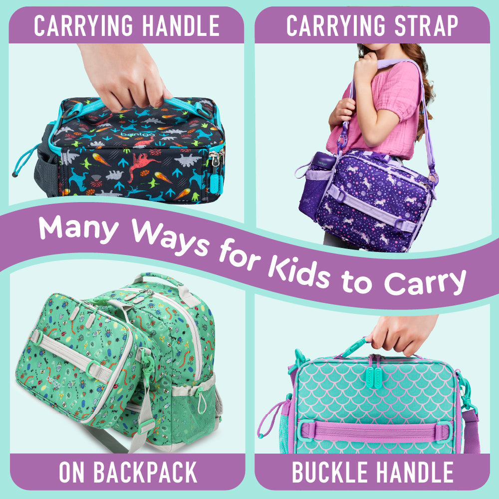 Bentgo® Kids Prints Lunch Bag - Mermaid Scales | Many Ways For Kids To Carry - Carrying Handle, Carrying Strap, On Backpack, And Buckle Handle