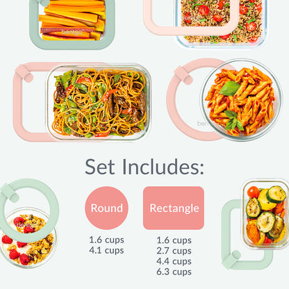 Bentgo Signature Glass Food Storage Set (12-Piece) - Desert Sage | Dimensions + What’s In The Box