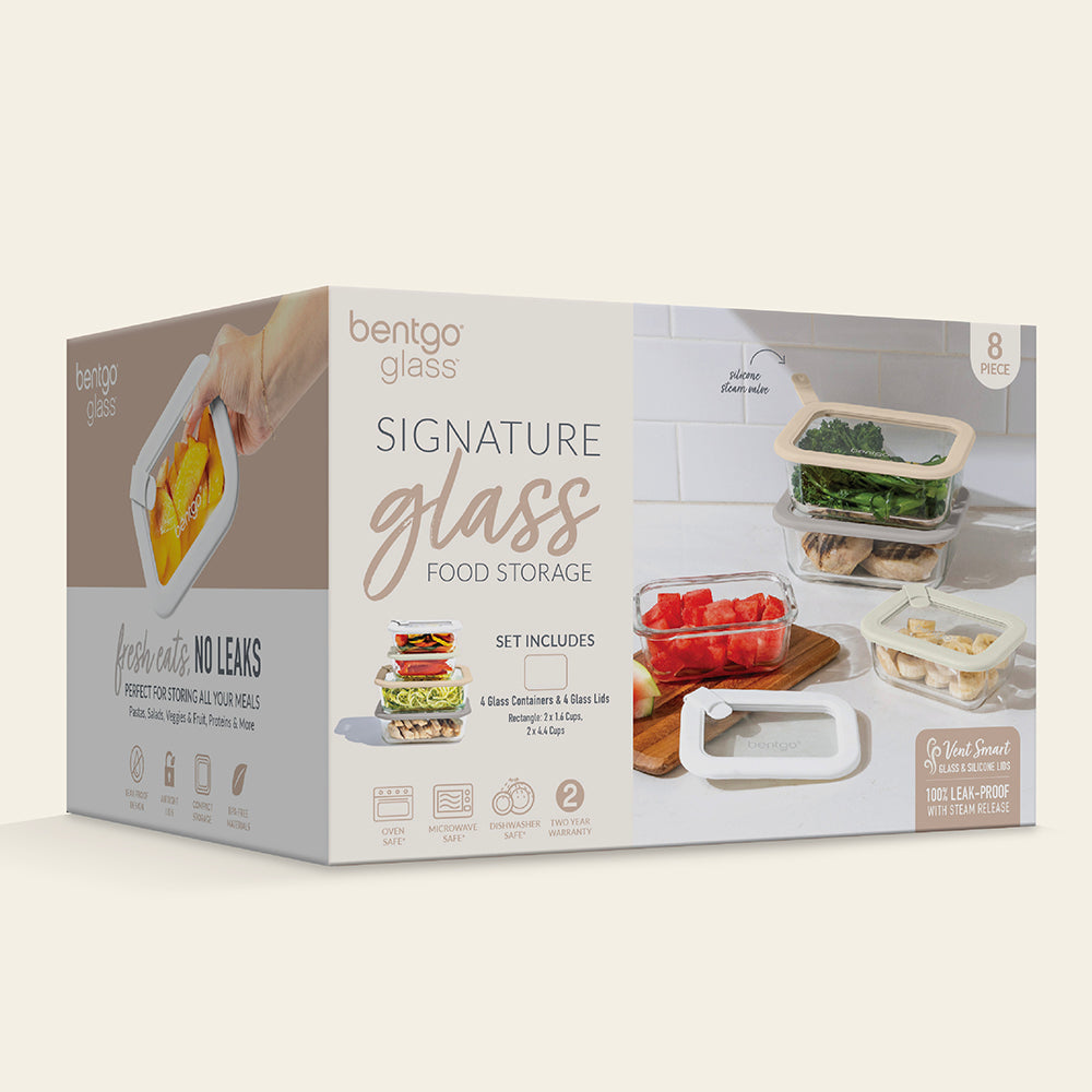 Bentgo Signature Glass Food Storage Set (8-Piece) - White Stone | Packaging